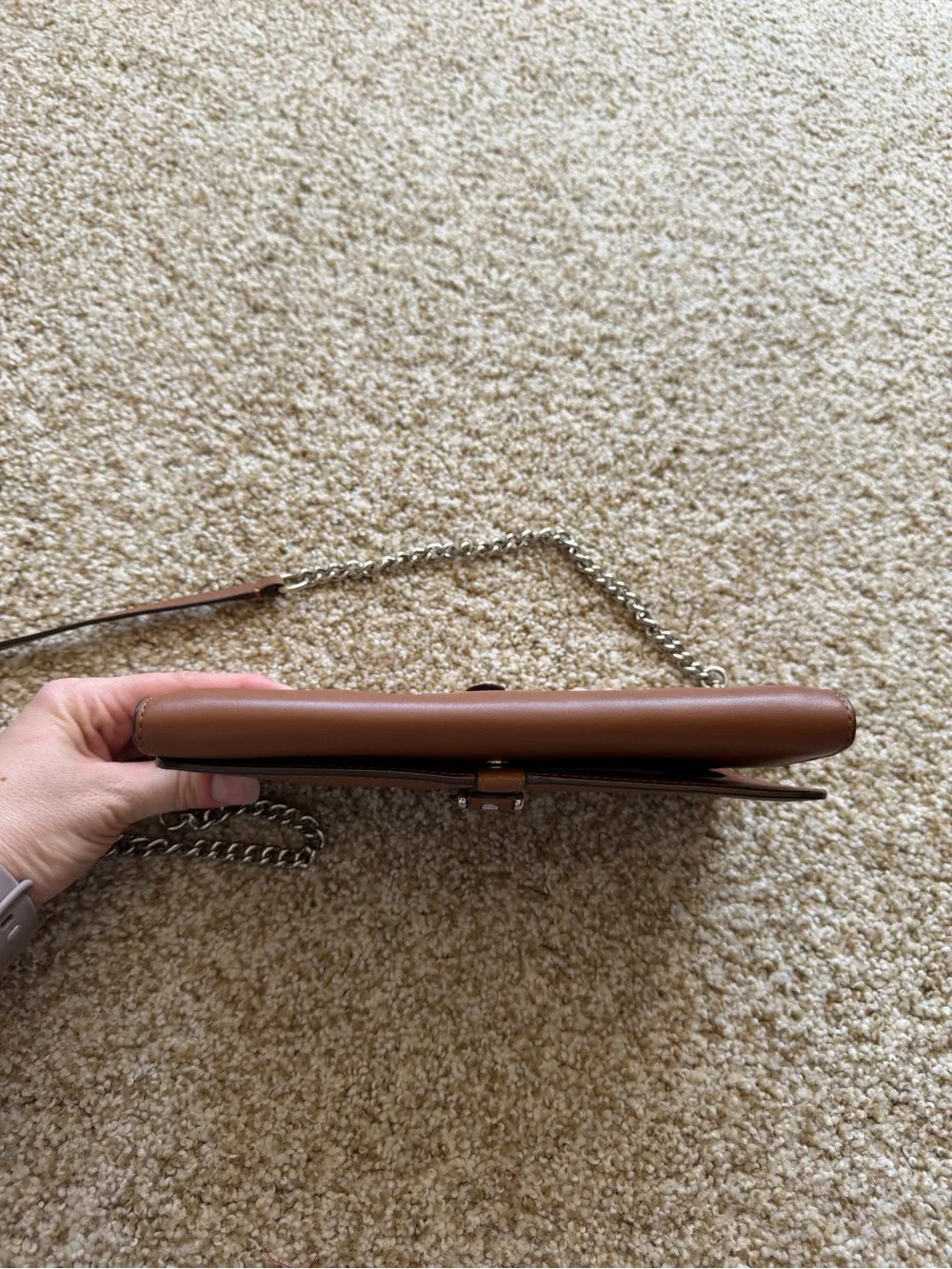 Coach Nomad Crossbody Clutch Wallet in Saddle Brown Leather Silver Chain